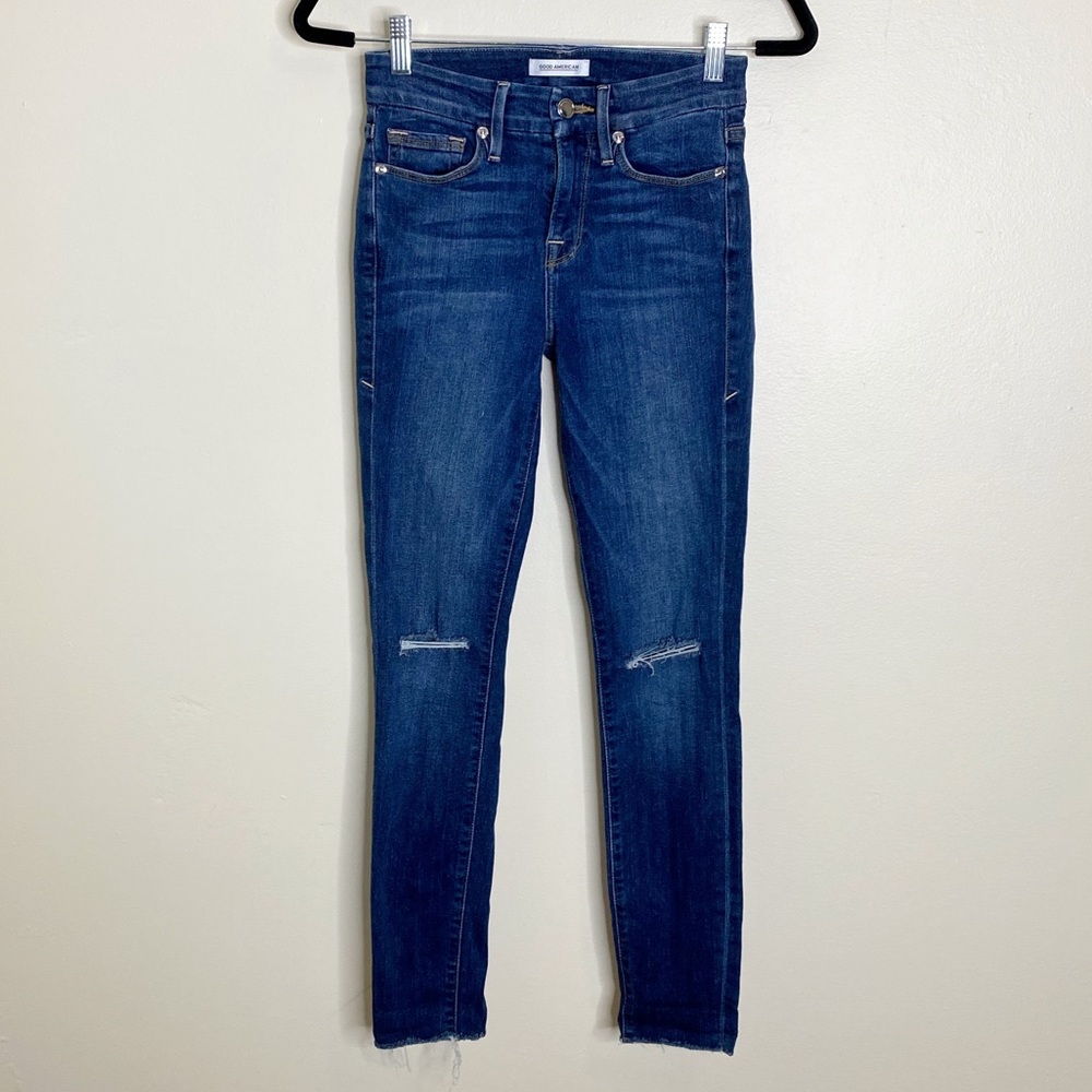 Good American Good Legs Skinny Jeans Ripped Distressed Knees